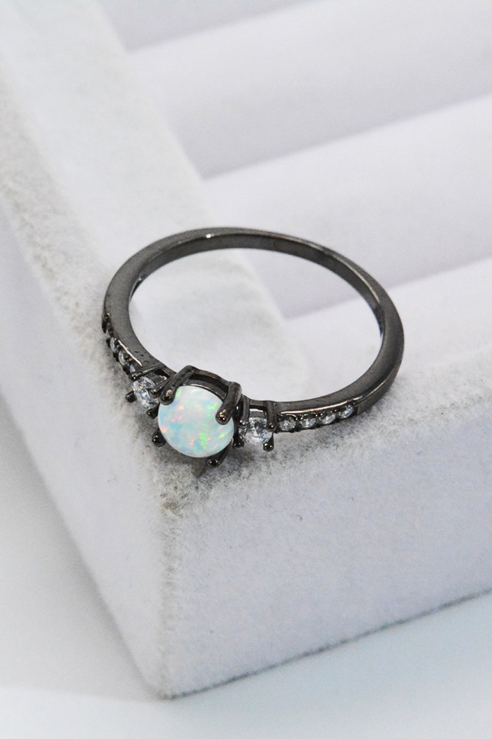 Black Round Opal Ring