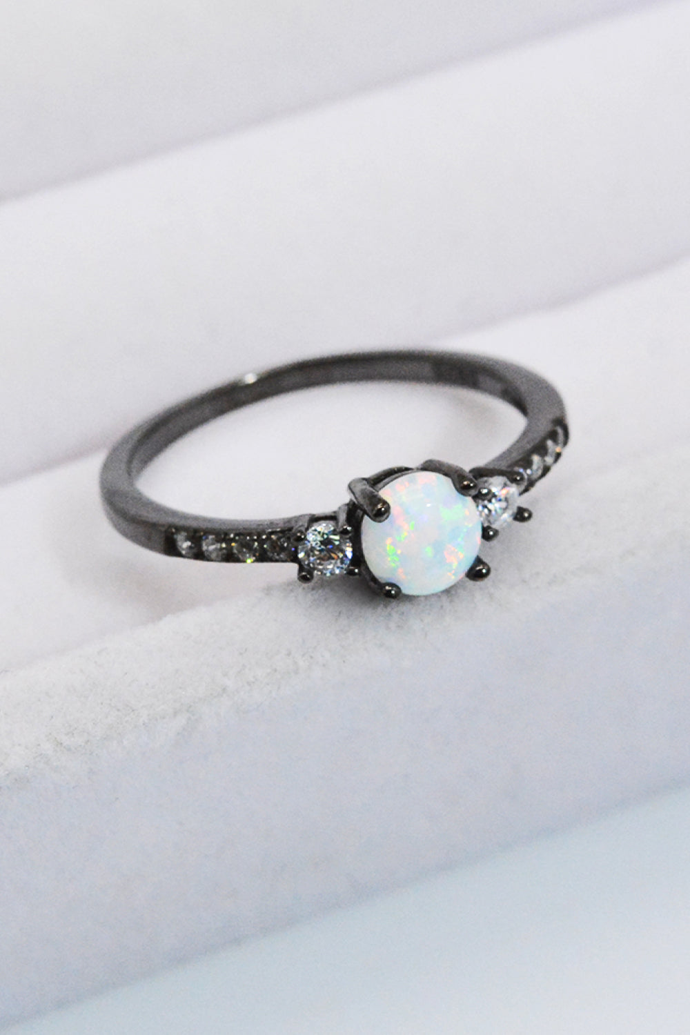 Black Round Opal Ring